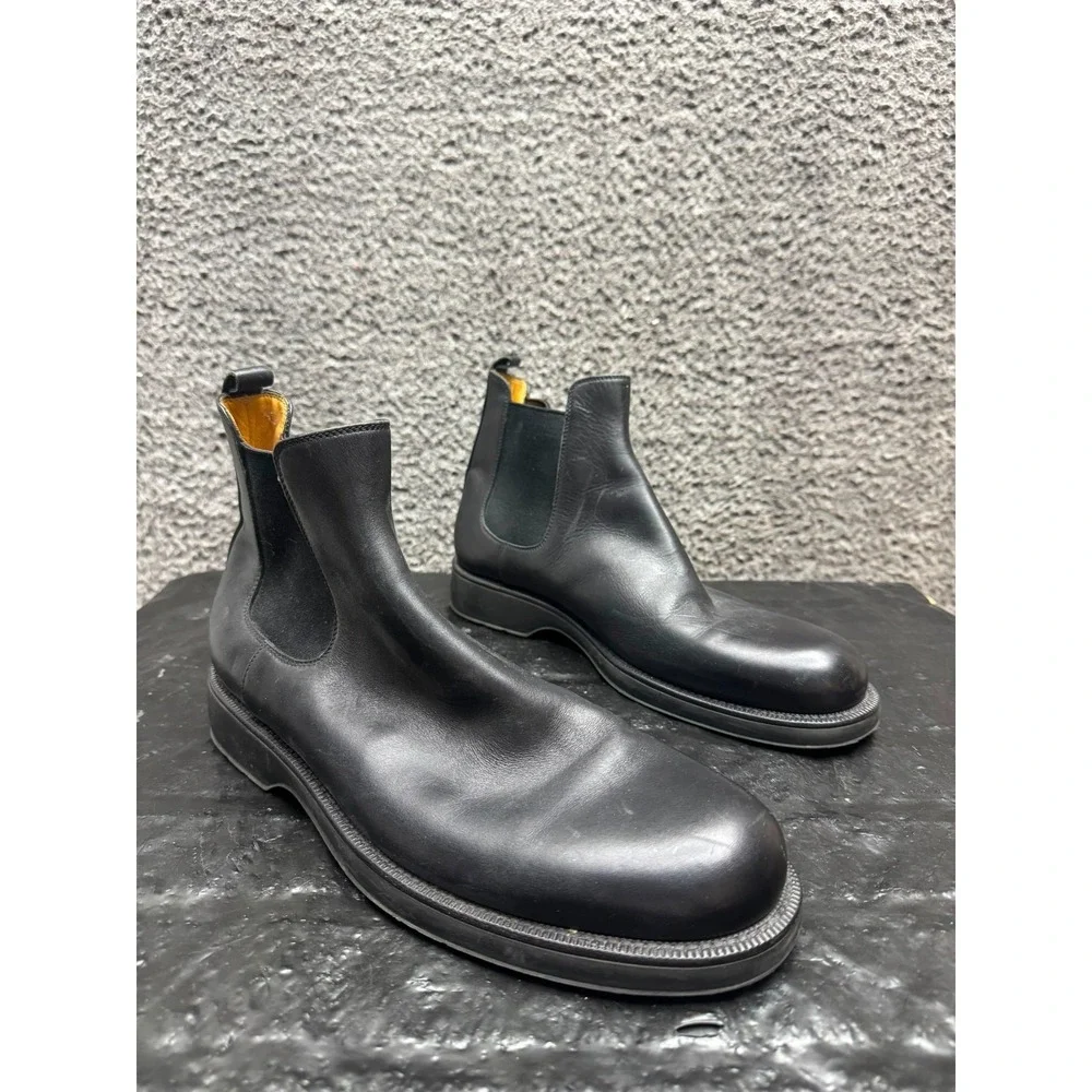 Giorgio Armani Leather Round Toe Pull On Chelsea Boots Black Mens Size 45 EU